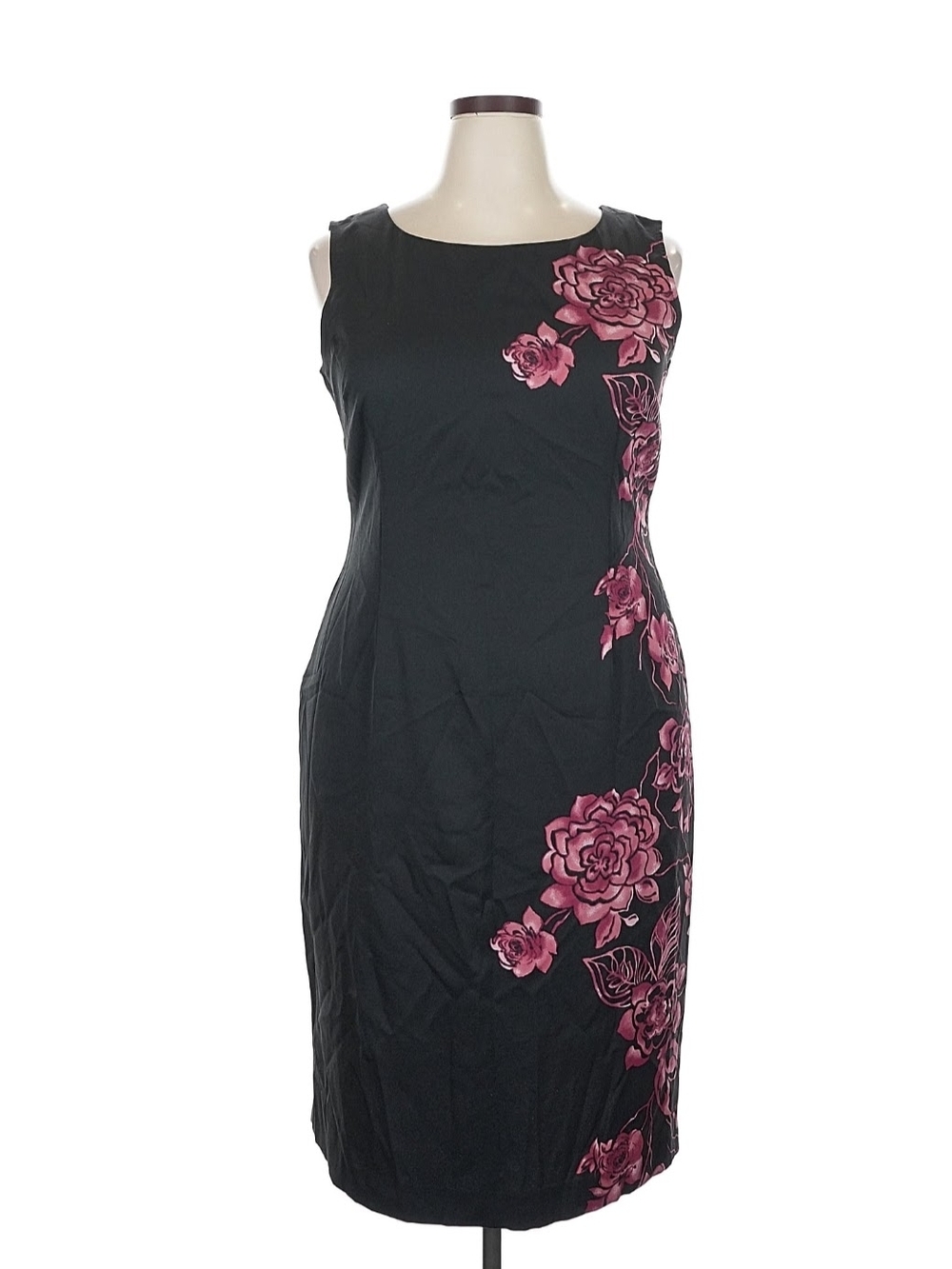 Sleeveless Black Dress with Pink Floral Print